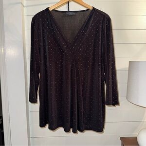 Lane Bryant Black Studded V-Neck Knit Tunic Blouse Plus Size 18/20 3/4 Sleeve